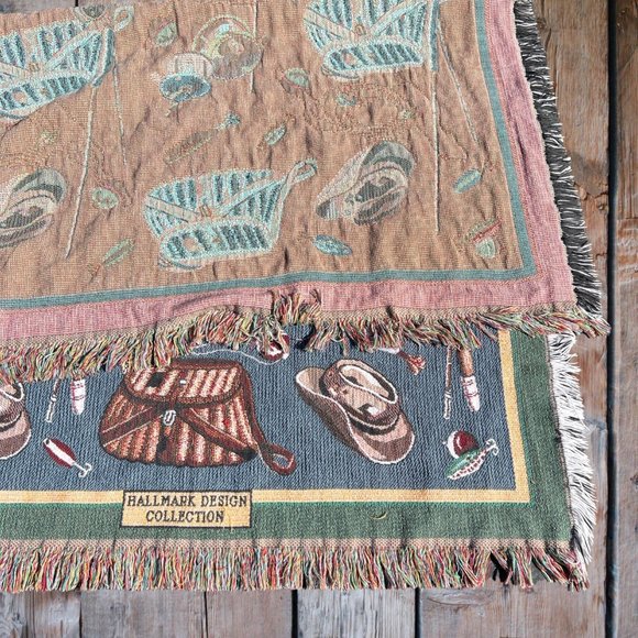 VTG Hallmark Design Collection Fishing Throw Blanket 65" x 42" Goodwin Weavers. - Picture 5 of 7